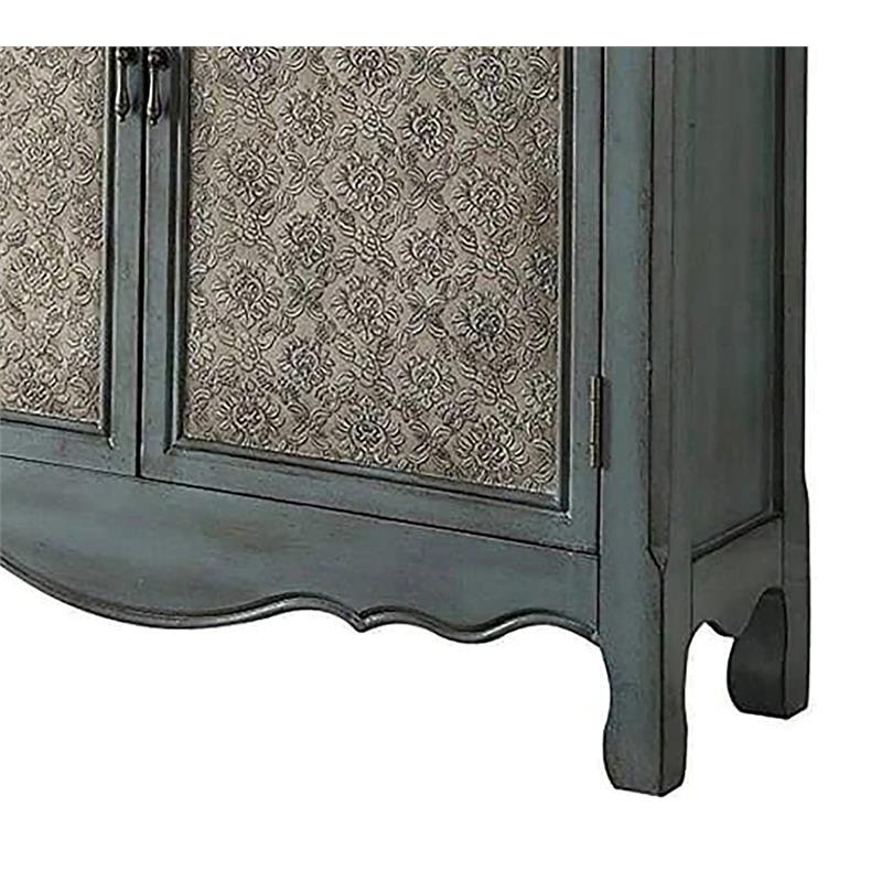 ACME Winchell 2 Drawers Wooden Console Table with 2 Doors in Antique Blue