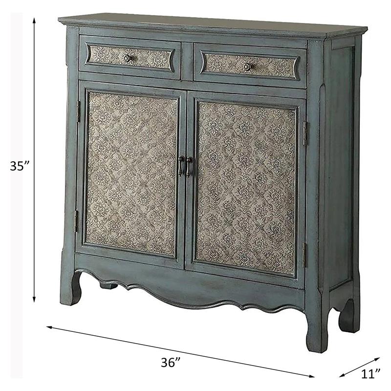 ACME Winchell 2 Drawers Wooden Console Table with 2 Doors in Antique Blue