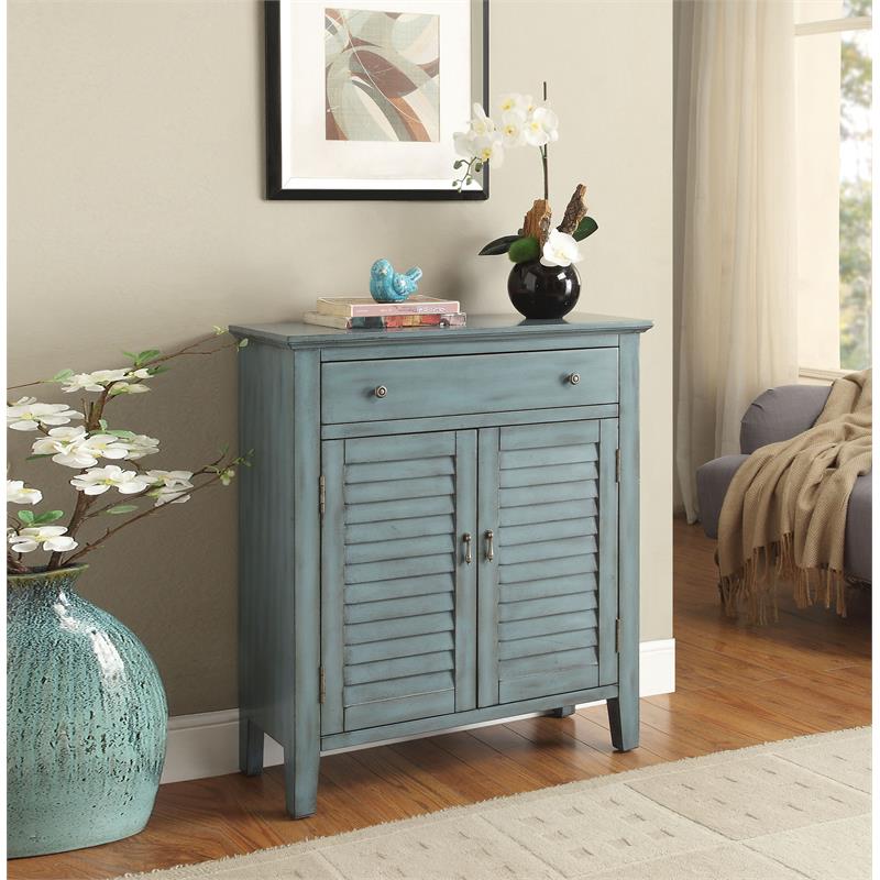ACME Winchell 1 Drawer Wooden Console Table with 2 Doors in Antique Blue