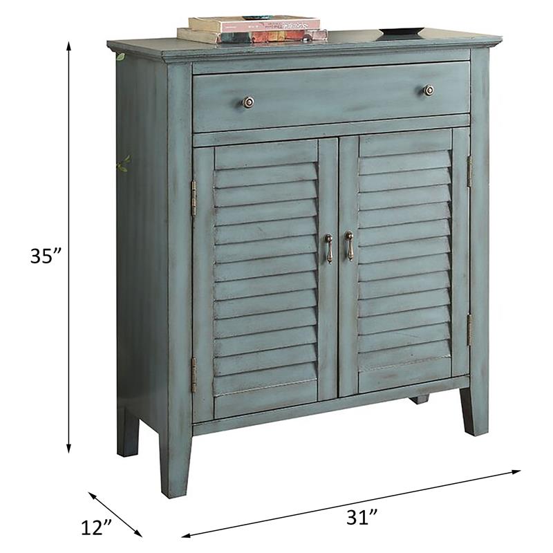 ACME Winchell 1 Drawer Wooden Console Table with 2 Doors in Antique Blue