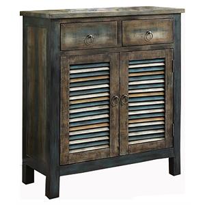 acme glancio 2 doors wooden console table with 2-drawer in antique oak and teal