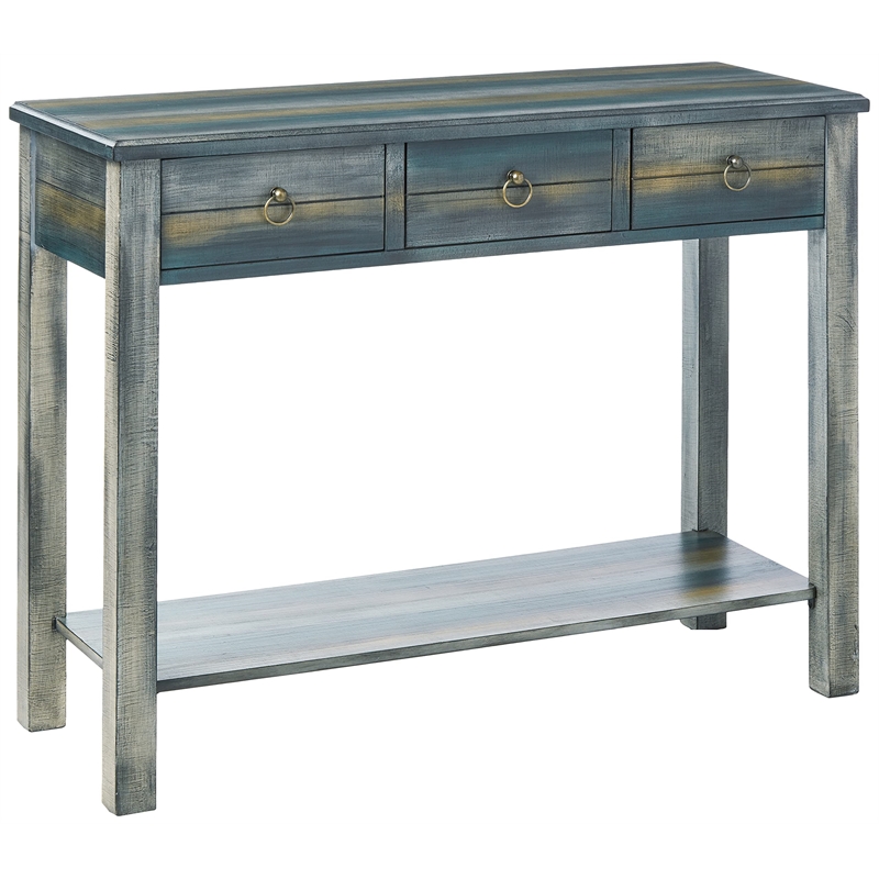 ACME Glancio 3 Drawers Wooden Console Table in Antique Gray and Teal