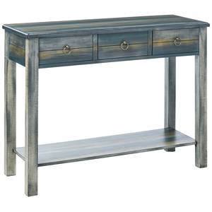 ACME Glancio 3 Drawers Wooden Console Table in Antique Gray and Teal