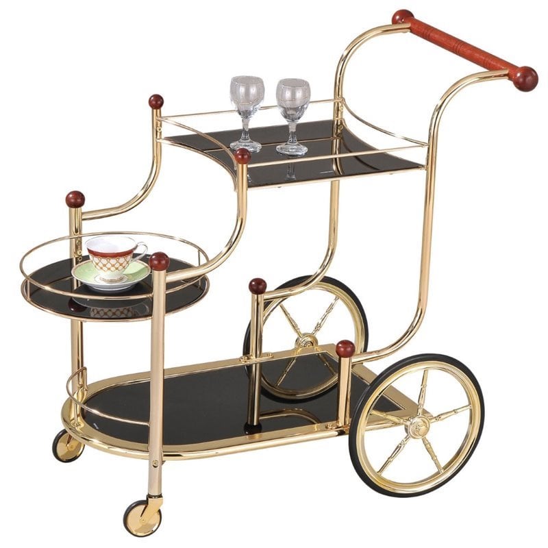ACME Lacy Glass Serving Cart in Gold and Black