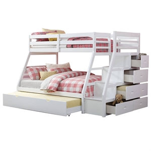 acme jason twin/full bunk bed with storage ladder/trundle in white
