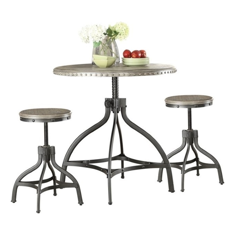 ACME Furniture Fatima 3-Piece Adjustable Wood & Metal Dining Set in Gray Oak