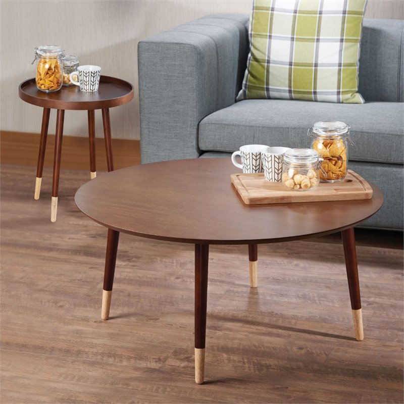 ACME Dein Round Wooden Top End Table in Walnut