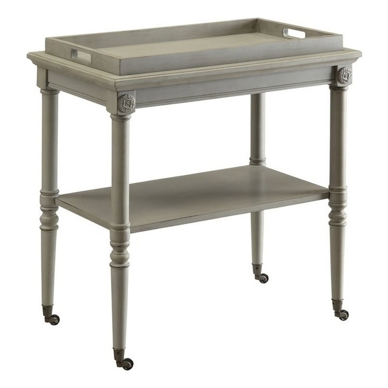 ACME Frisco Wooden Tray Table with Bottom Shelf in Antique Slate Gray
