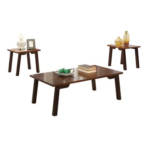 acme manju 3 piece wooden coffee table set in walnut