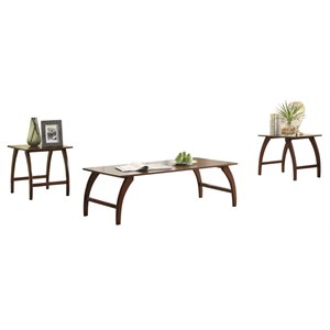 acme mansour 3 piece wooden coffee table set in walnut