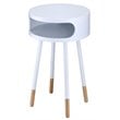 ACME Sonria Round Wooden End Table with 1 Compartment in White and Natural
