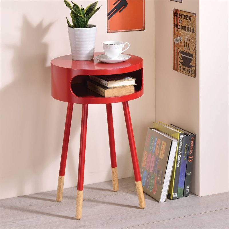 ACME Sonria Round End Table with Compartment in Red and Natural