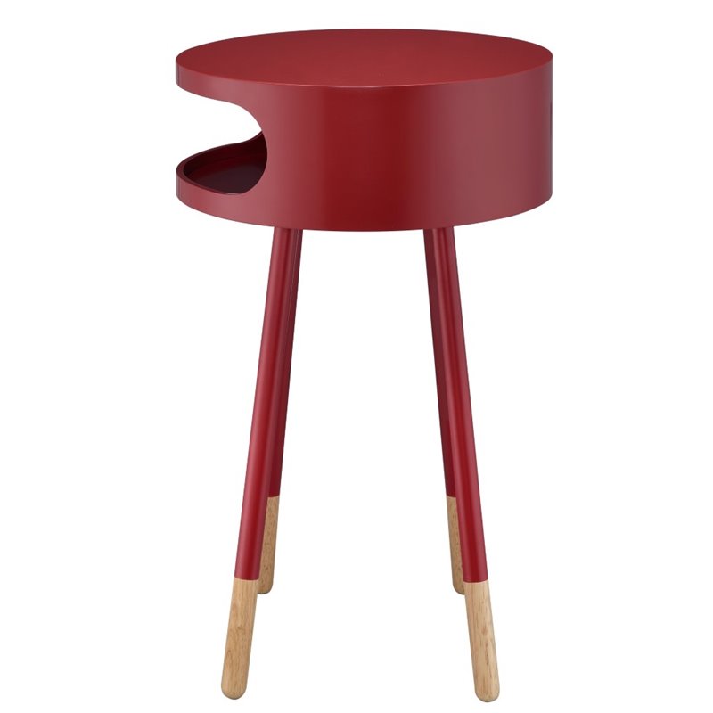 ACME Sonria Round End Table with Compartment in Red and Natural
