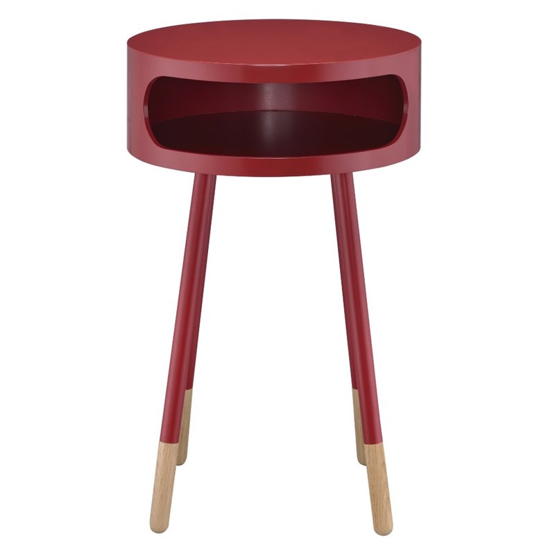 ACME Sonria Round End Table with Compartment in Red and Natural