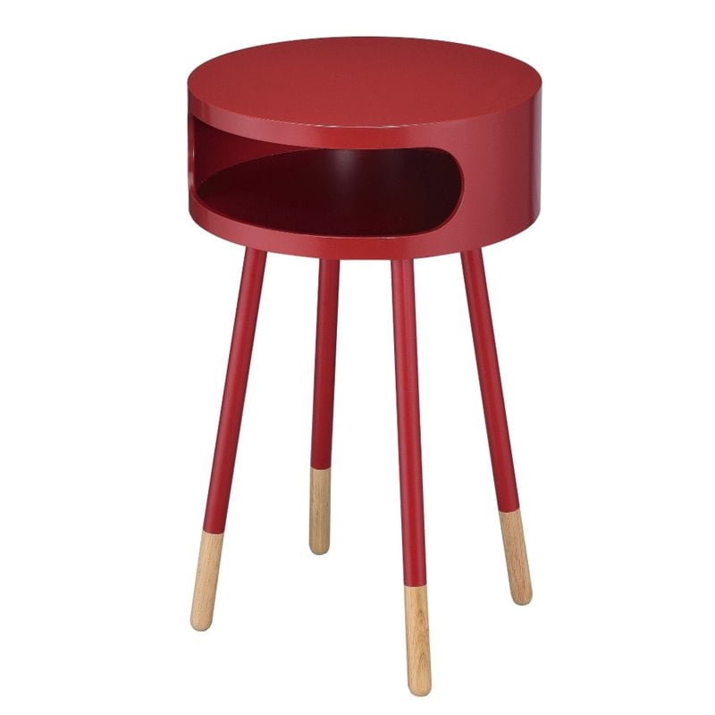 ACME Sonria Round End Table with Compartment in Red and Natural