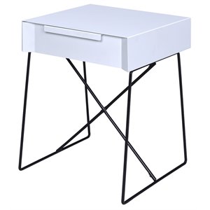 acme gualacao 1-drawer metal base end table in white