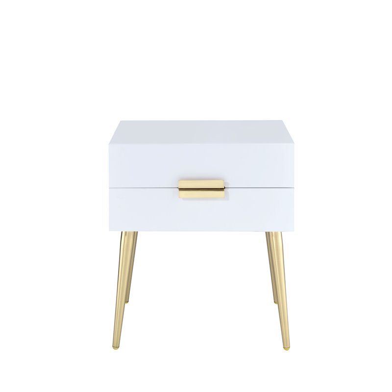 ACME Denvor Wood and Metal 2-Drawer End Table in White and Gold