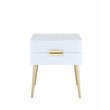 ACME Denvor Wood and Metal 2-Drawer End Table in White and Gold