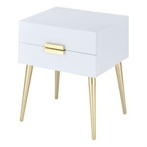 ACME Denvor Wood and Metal 2-Drawer End Table in White and Gold
