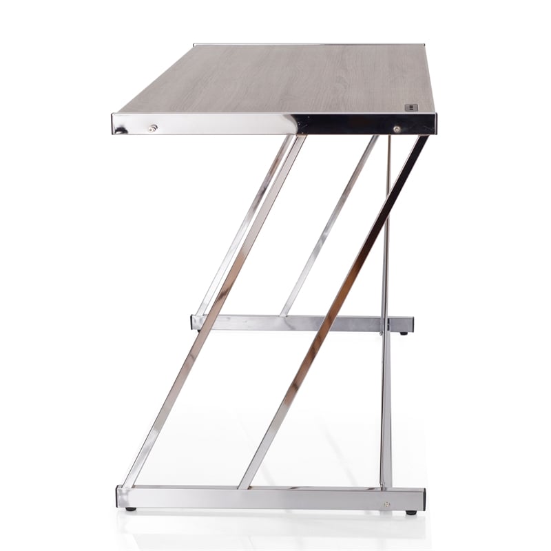 ACME Finis Wooden Top Writing Desk with USB Dock in Weathered Oak and Chrome