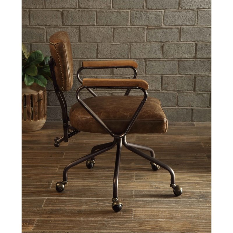 ACME Hallie Leather Swivel Office Chair in Vintage Brown