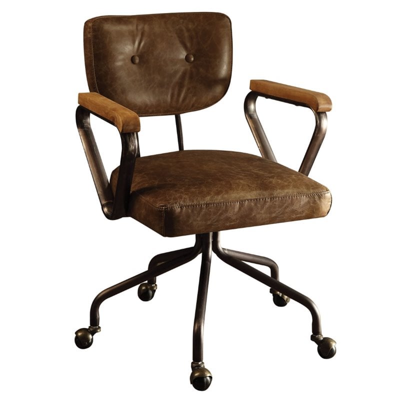 Acme Hallie Leather Swivel Office Chair In Vintage Whiskey 92410
