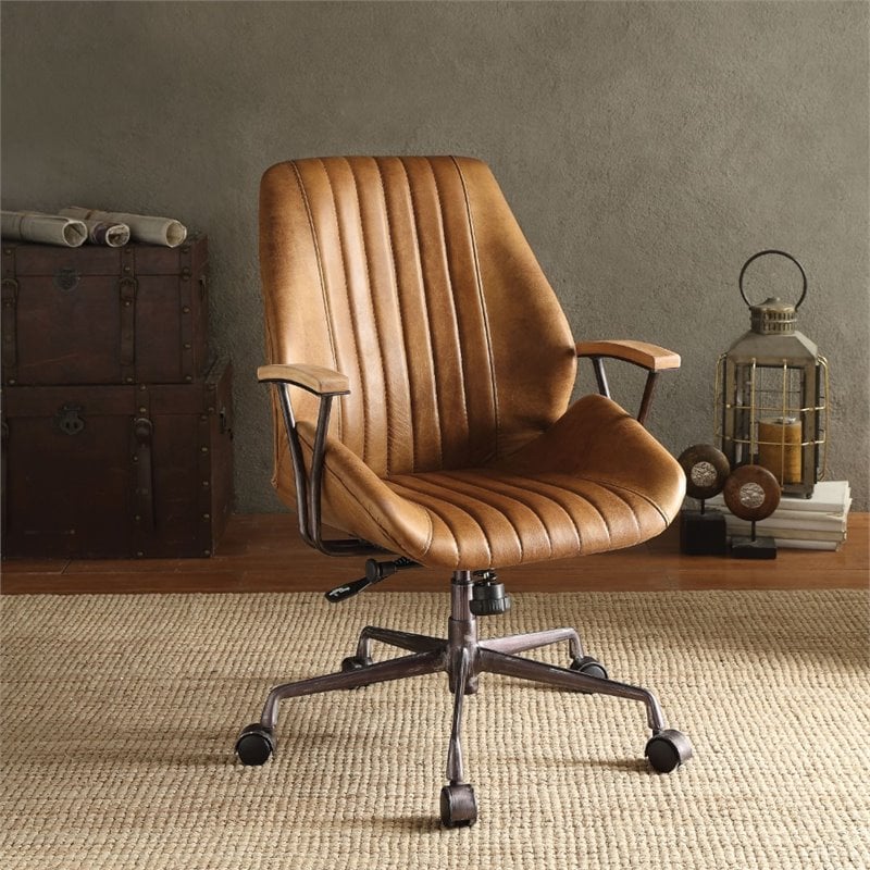 ACME Hamilton Leather Swivel Office Chair in Coffee