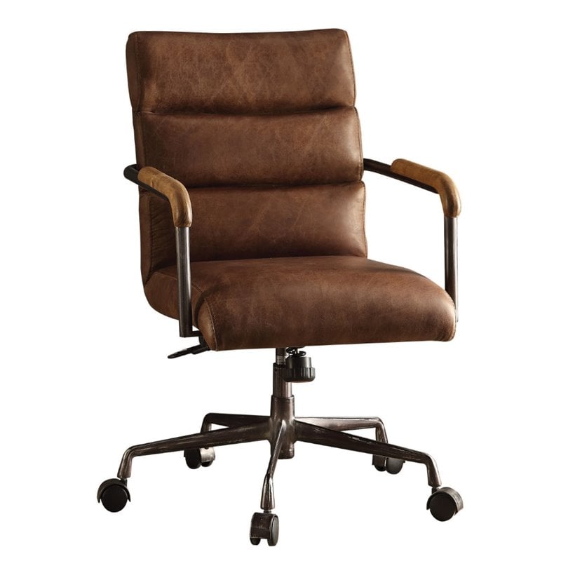 Acme Harith Leather Swivel Office Chair In Retro Brown 92414