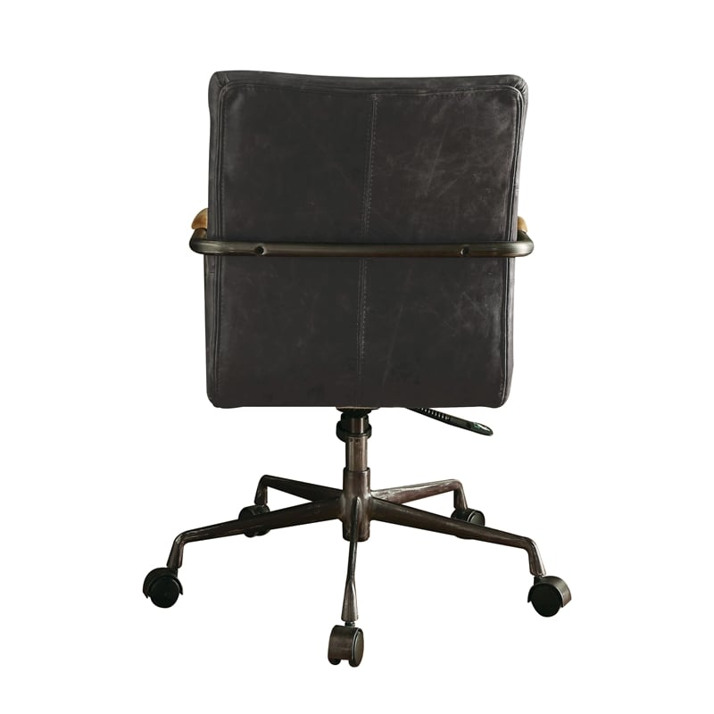 ACME Harith Leather Swivel Office Chair in Antique Ebony