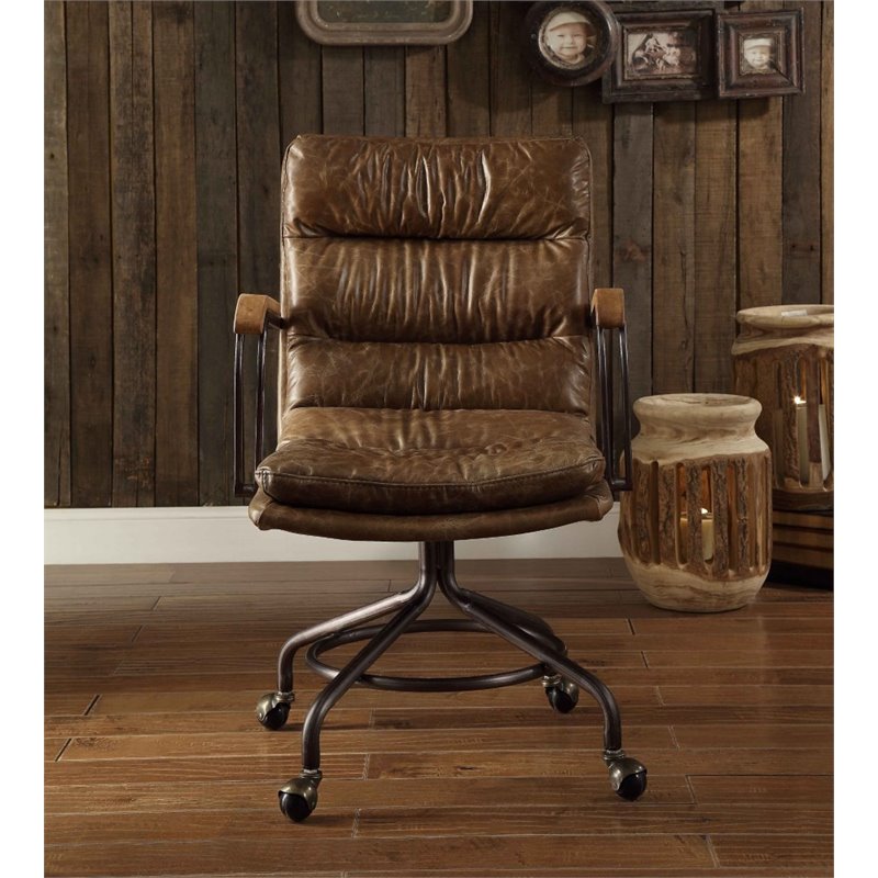 Acme Hedia Leather Swivel Office Chair, Vintage Leather Desk Chair