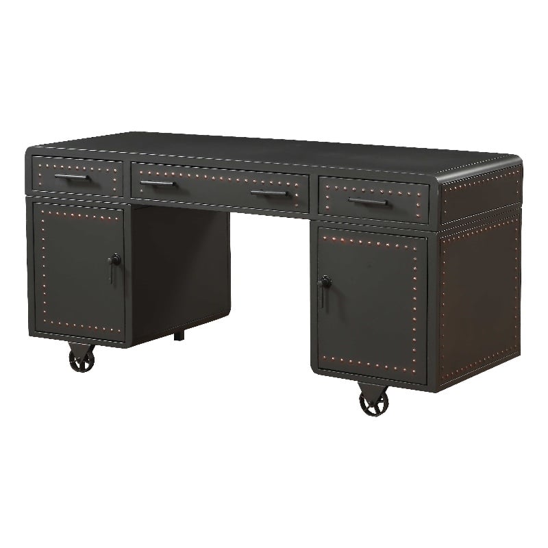 ACME Actaki 3-Drawer Wooden Executive Desk with 2 Doors in Sandy Gray