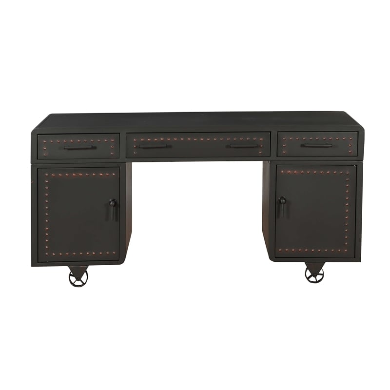 ACME Actaki 3-Drawer Wooden Executive Desk with 2 Doors in Sandy Gray