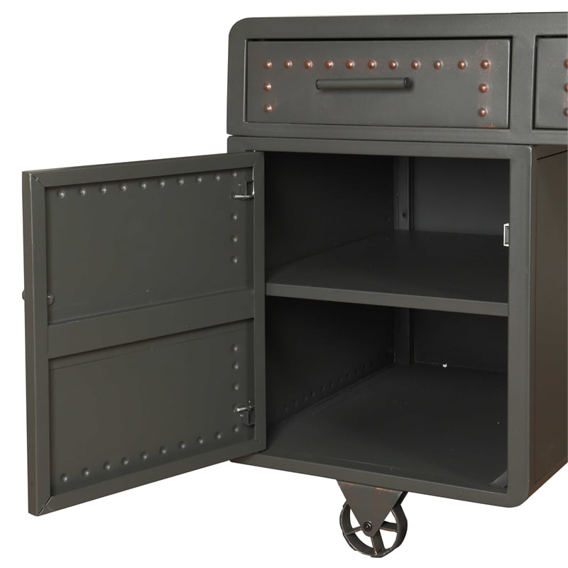 ACME Actaki 3-Drawer Wooden Executive Desk with 2 Doors in Sandy Gray