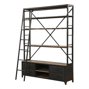 acme actaki etagere bookcase with ladder in sandy gray