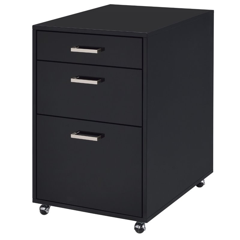 ACME Coleen Rectangular 3-Drawer Mobile File Cabinet in Glossy Black Wood