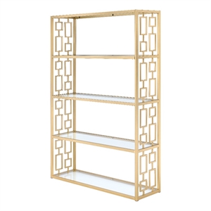 acme blanrio rectangular 4-shelf etagere bookcase in clear glass and gold metal