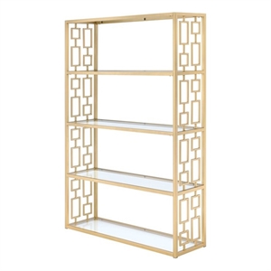 acme blanrio etagere bookcase in clear glass and gold