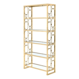 acme julos etagere bookcase in clear glass and gold