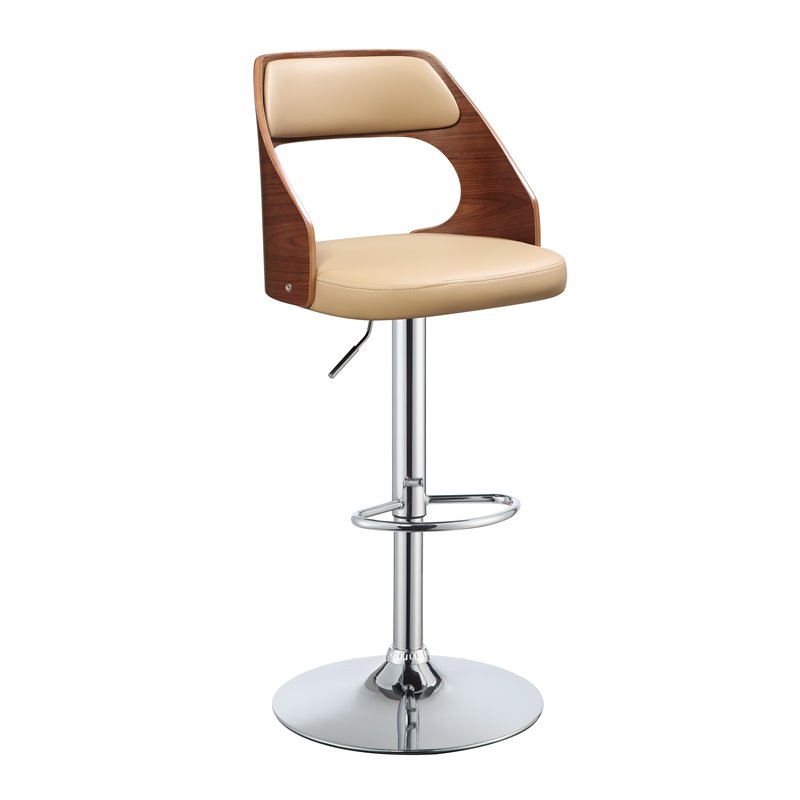 ACME Camila Faux Leather Adjustable Bar Stool in Beige and Walnut