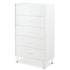 acme deoss wooden rectangular chest with 5 storage drawers in white