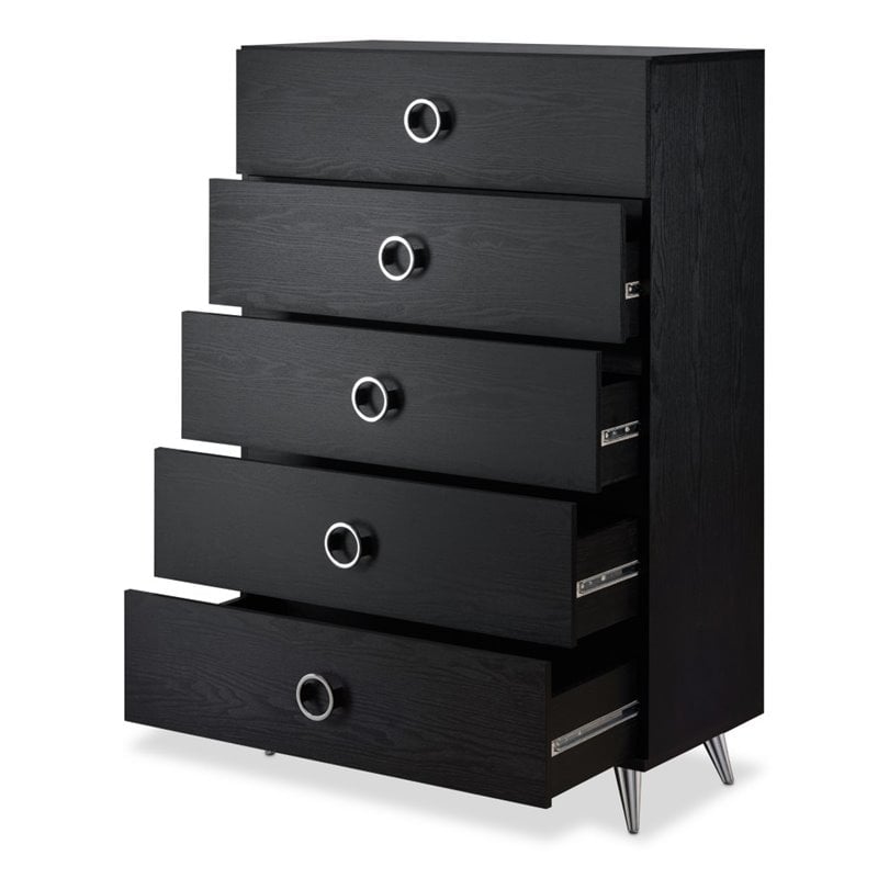 Acme Elms 5 Drawer Chest In Black And Chrome 97374