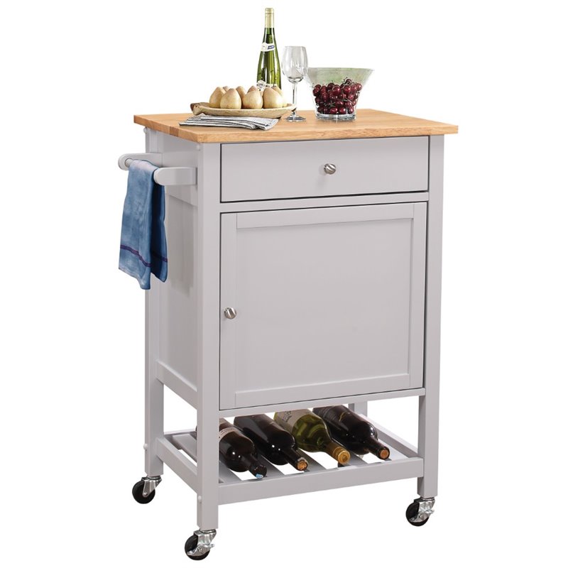 ACME Hoogzen 1-Drawer Wooden Kitchen Cart with 1 Door in Natural and ...