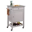ACME Hoogzen Wooden Stainless Steel Top Kitchen Cart with Bottom Shelf in Gray