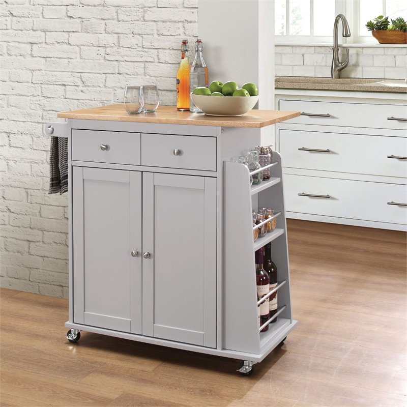 ACME Tullarick 2-Drawer Wooden Kitchen Cart in Natural and Gray