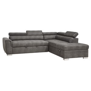 acme thelma sectional sleeper sofa and ottoman in gray polished microfiber