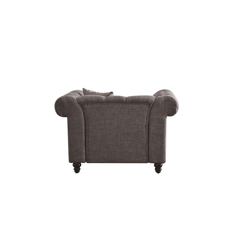 ACME Aurelia Tuxedo Tufted Arm Chair with Nailhead Trim in Brown Fabric