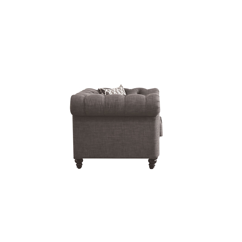 ACME Aurelia Tuxedo Tufted Arm Chair with Nailhead Trim in Brown Fabric