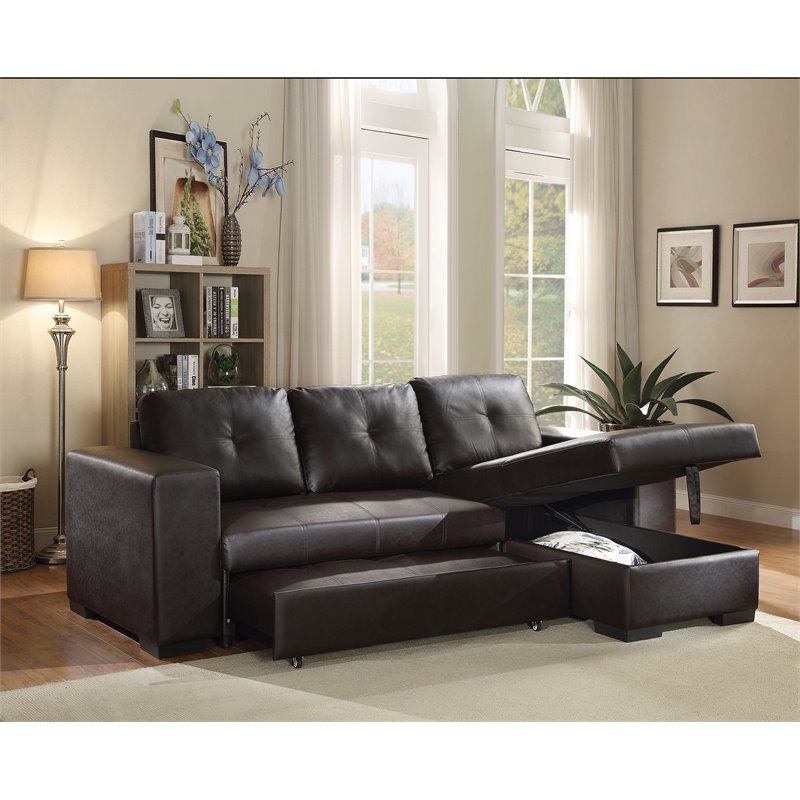 ACME Lloyd Sectional Sofa with Sleeper in Black Cymax Business