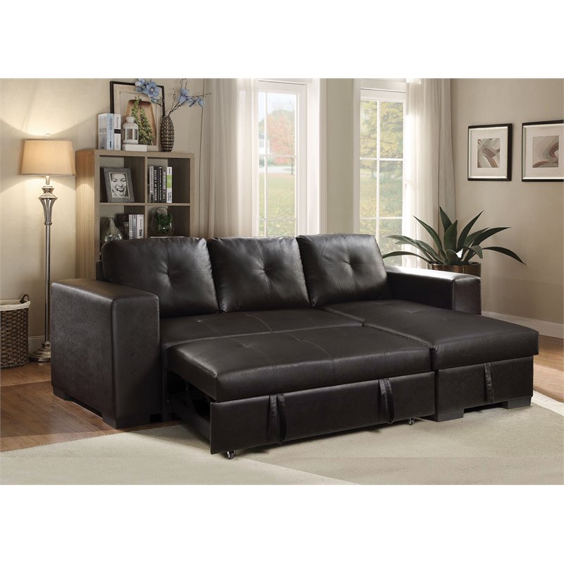 ACME Lloyd Sectional Sofa with Sleeper in Black Cymax Business
