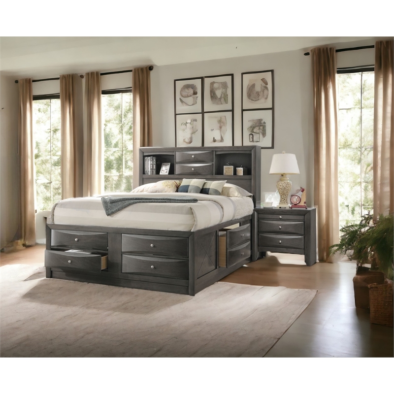 ACME Ireland Queen Wooden Captain's Bed with Storage Drawers in Gray Oak